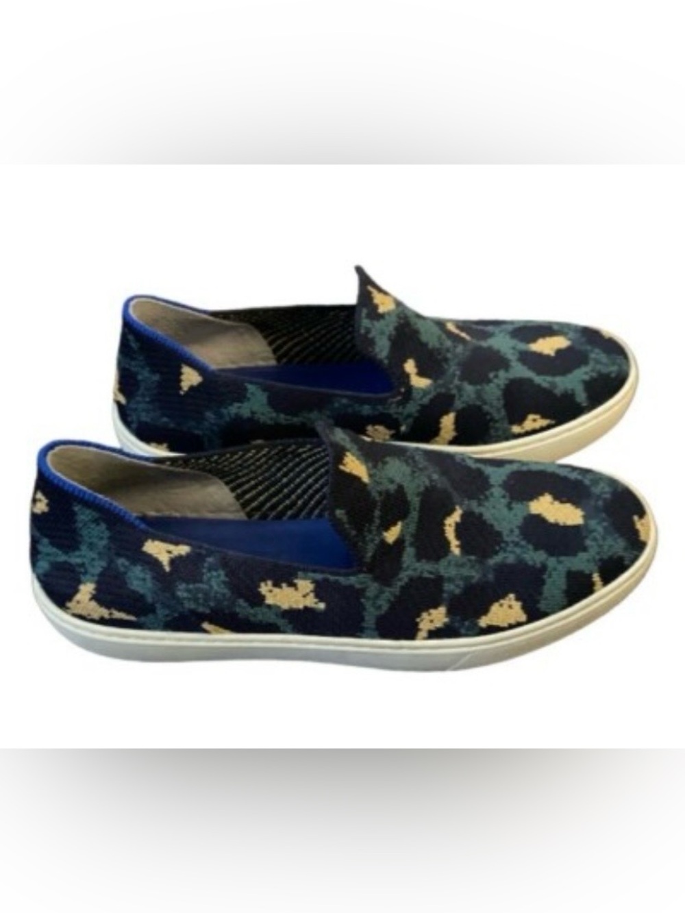 Rothy's Navy Green and Yellow Patterned Slip-On Sneakers